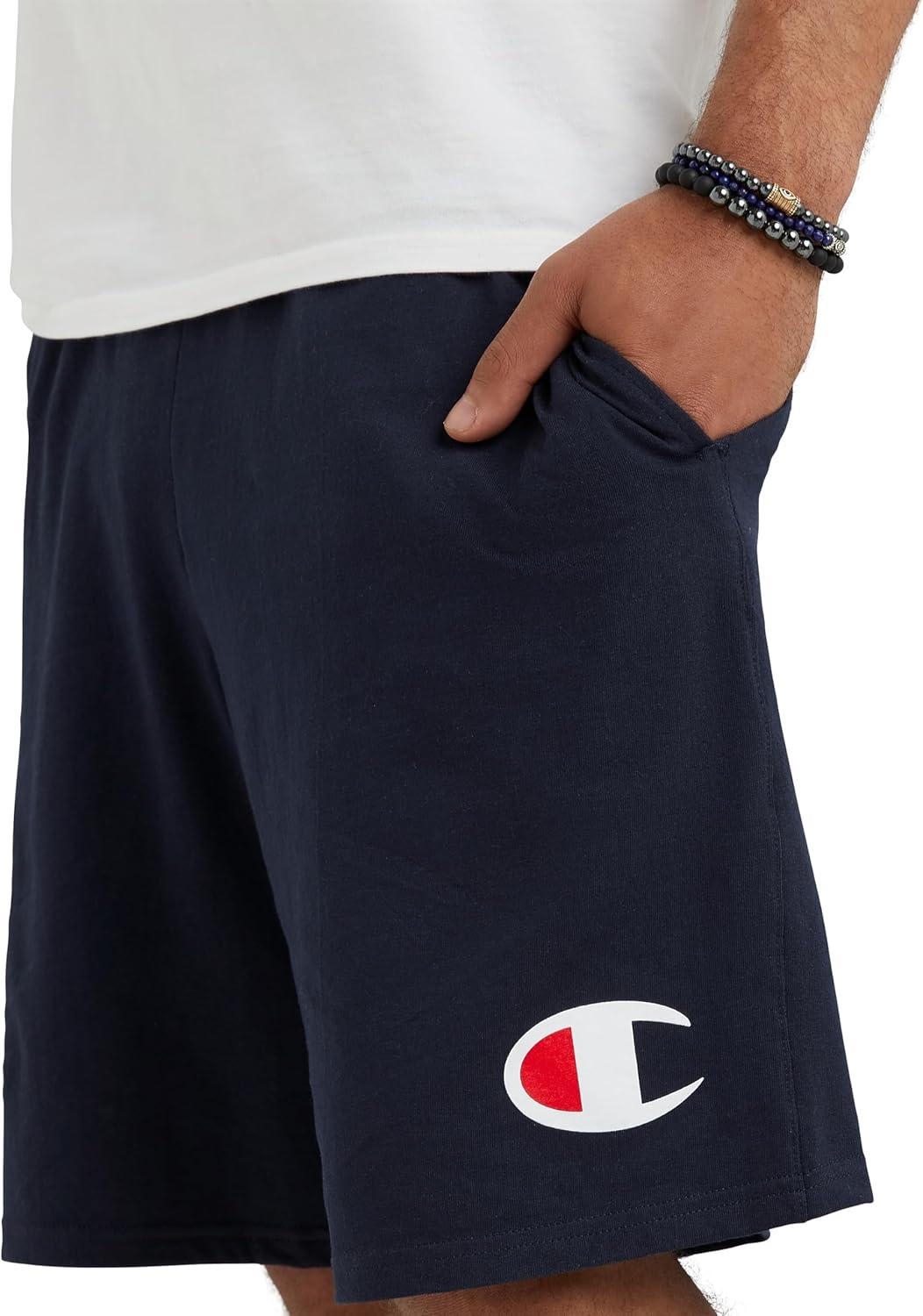 imageChampion Mens 9 Lounge Shorts Standard Fit Lightweight Available in Regular and Big ampamp TallNavy C Logo
