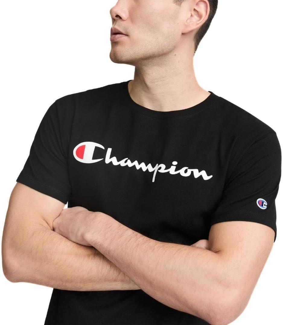 imageChampion Mens Heritage Short Sleeve Tee Mens TShirts Vintage Shirts Mens Tee Shirts GraphicsBlack  Classic Script Logo