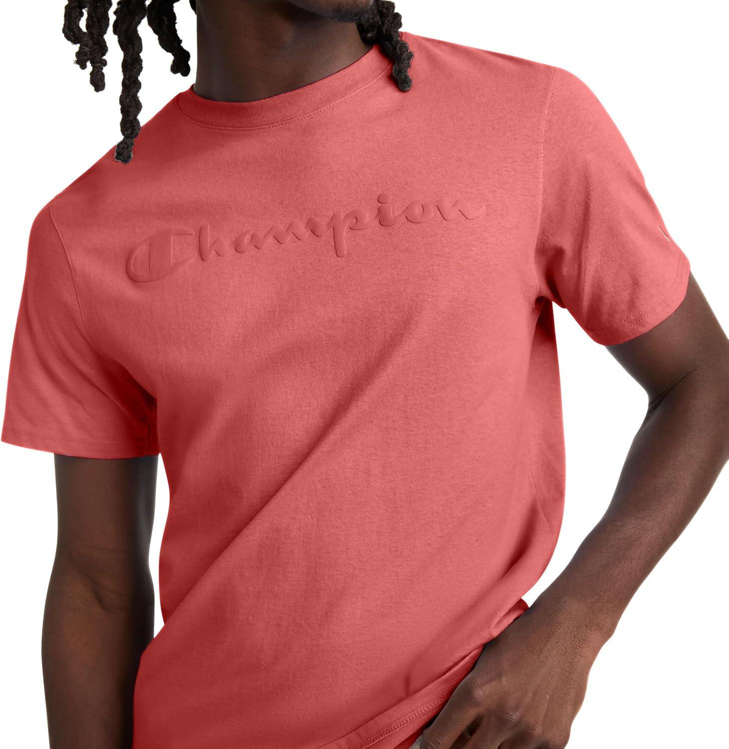 imageChampion Mens Heritage Short Sleeve Tee Mens TShirts Vintage Shirts Mens Tee Shirts GraphicsCosy Brick Red  Tonal Script Logo