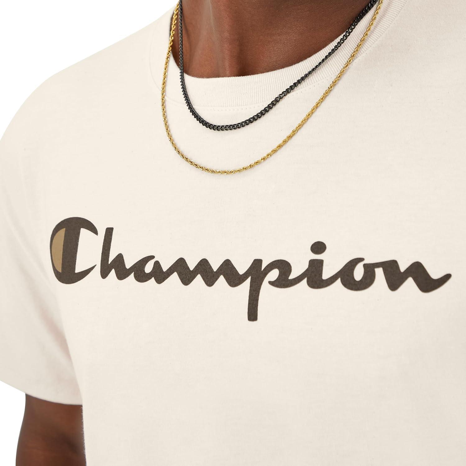 imageChampion Mens Heritage Short Sleeve Tee Mens TShirts Vintage Shirts Mens Tee Shirts GraphicsNatural  Classic Script Logo