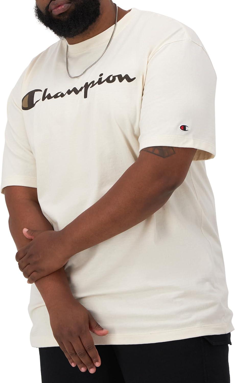 imageChampion Mens Heritage Short Sleeve Tee Mens TShirts Vintage Shirts Mens Tee Shirts GraphicsNatural  Classic Script Logo