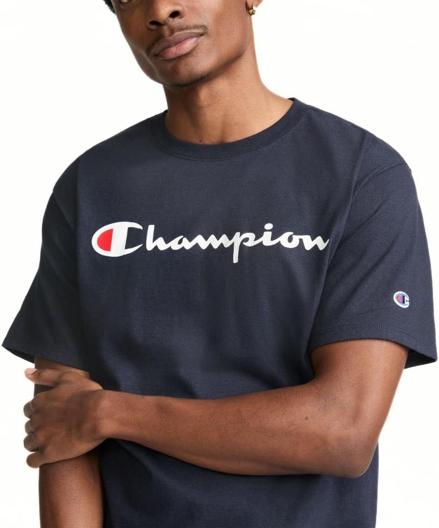 imageChampion Mens Heritage Short Sleeve Tee Mens TShirts Vintage Shirts Mens Tee Shirts GraphicsNavy  Classic Script Logo