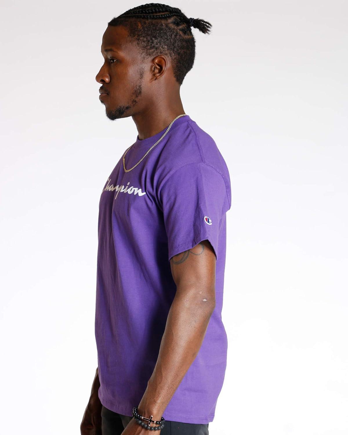 imageChampion Mens Heritage Short Sleeve Tee Mens TShirts Vintage Shirts Mens Tee Shirts GraphicsPurple Pr  Classic Script Logo