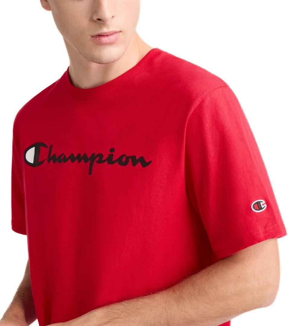 imageChampion Mens Heritage Short Sleeve Tee Mens TShirts Vintage Shirts Mens Tee Shirts GraphicsScarlet  Classic Script Logo