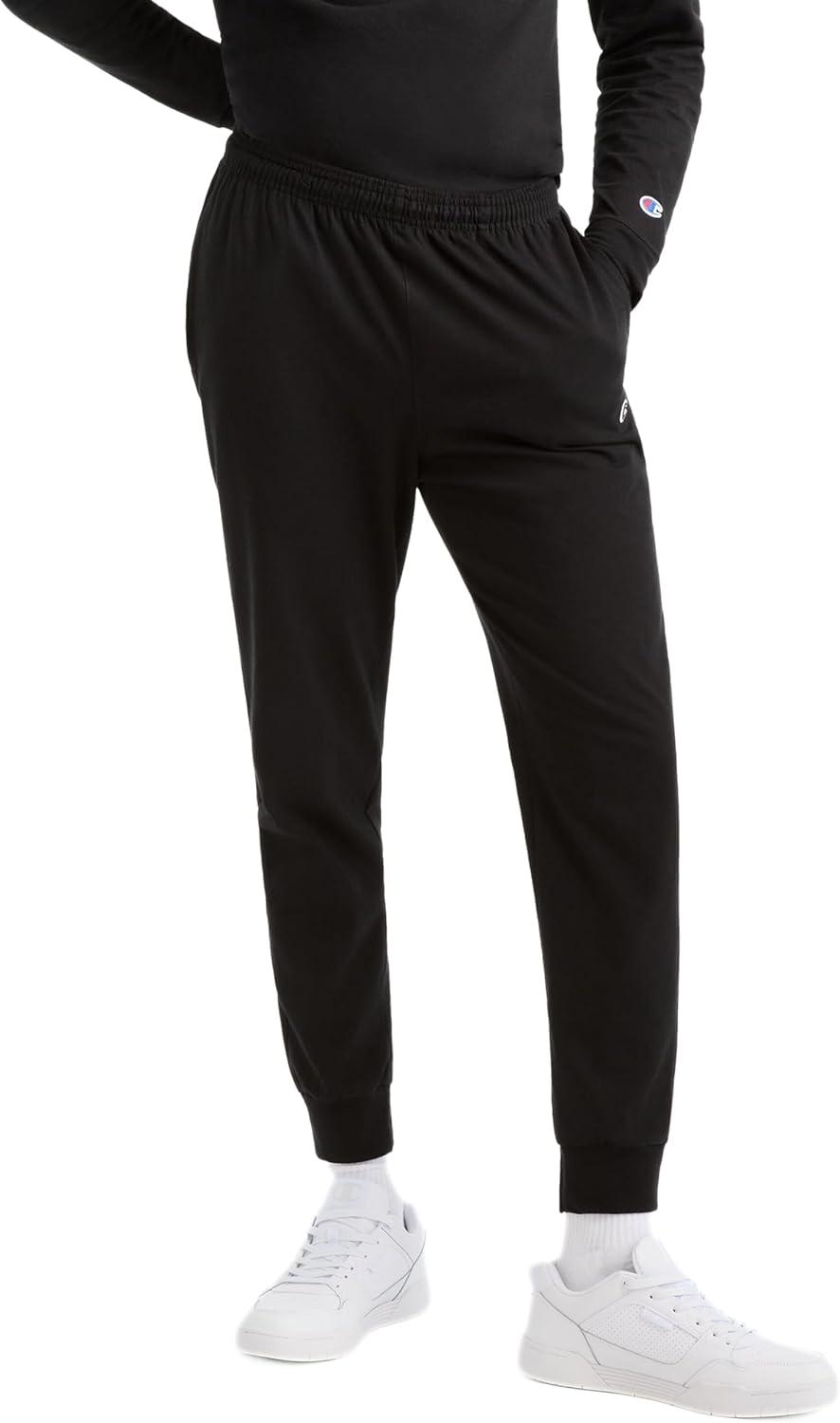 imageChampion Mens Joggers Everyday Cotton Lightweight Lounge Knit Pants for Men 31quotBlack  C Logo