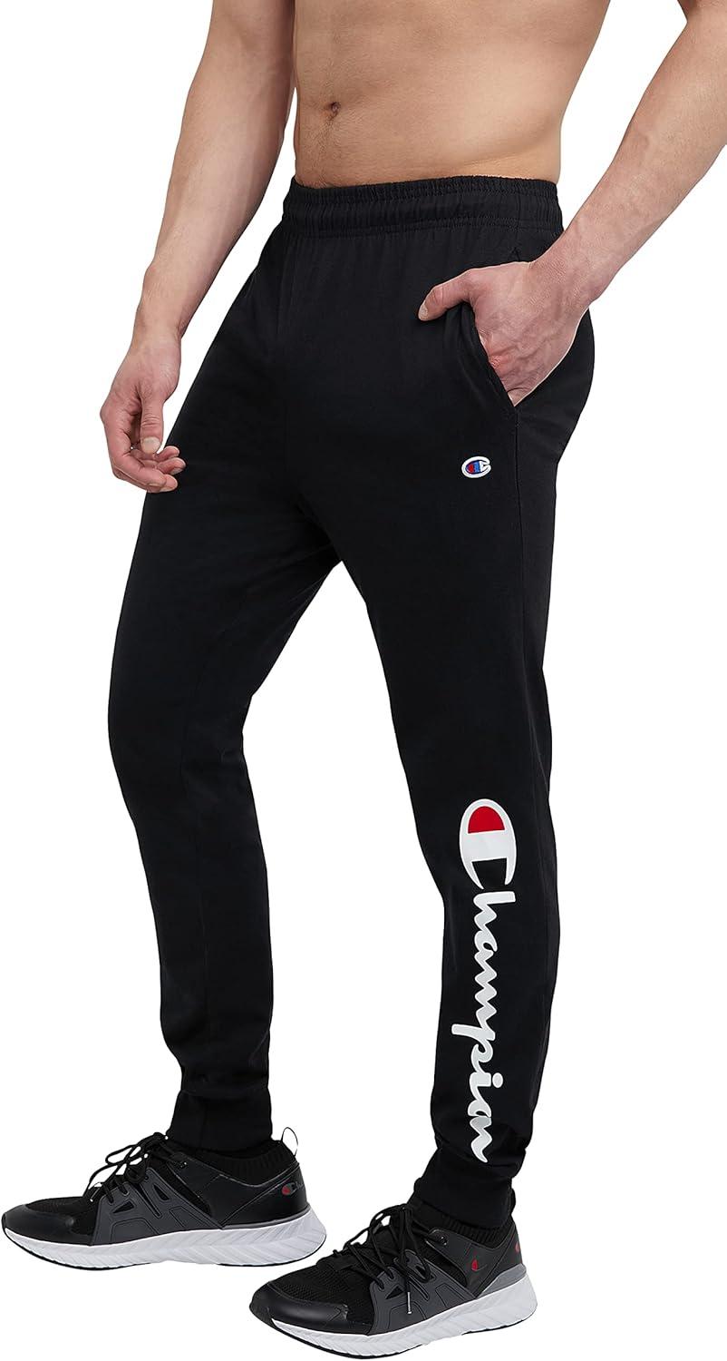 imageChampion Mens Joggers Everyday Cotton Lightweight Lounge Knit Pants for Men 31quotBlack  Classic Script Logo