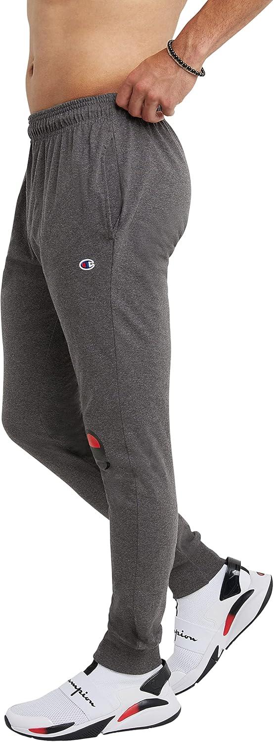 imageChampion Mens Joggers Everyday Cotton Lightweight Lounge Knit Pants for Men 31quotGranite Heather  Classic Script Logo
