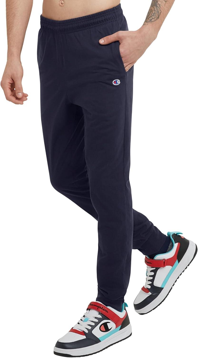 imageChampion Mens Joggers Everyday Cotton Lightweight Lounge Knit Pants for Men 31quotNavy  C Logo