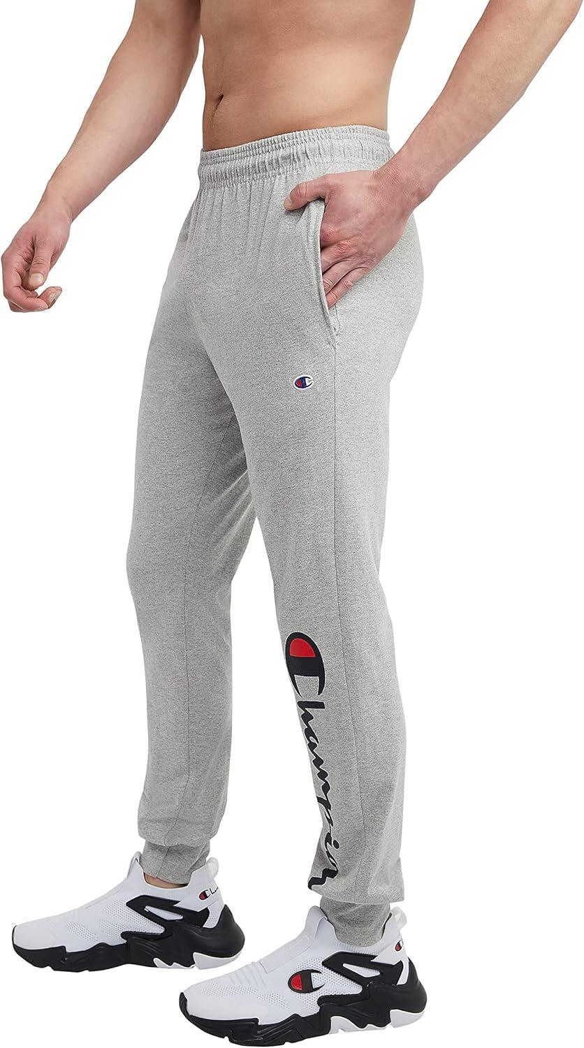 imageChampion Mens Joggers Everyday Cotton Lightweight Lounge Knit Pants for Men 31quotOxford Gray  Classic Script Logo