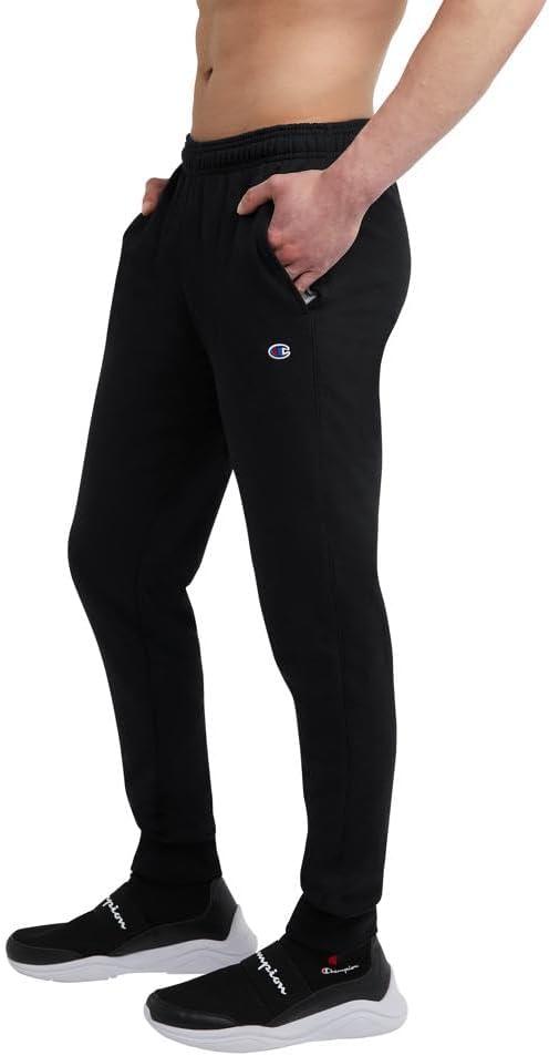 imageChampion Mens Joggers Fleece Joggers Comfortable Sweatpants for Men Reg Or Big ampamp TallBlack  C Patch Logo