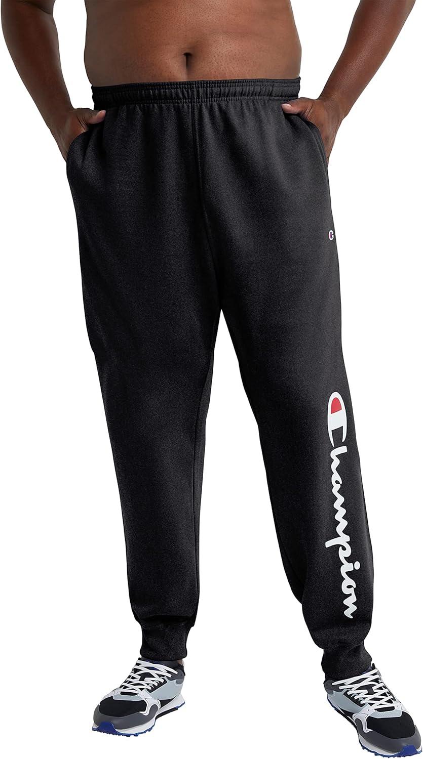 imageChampion Mens Joggers Fleece Joggers Comfortable Sweatpants for Men Reg Or Big ampamp TallBlack  Classic Script Logo