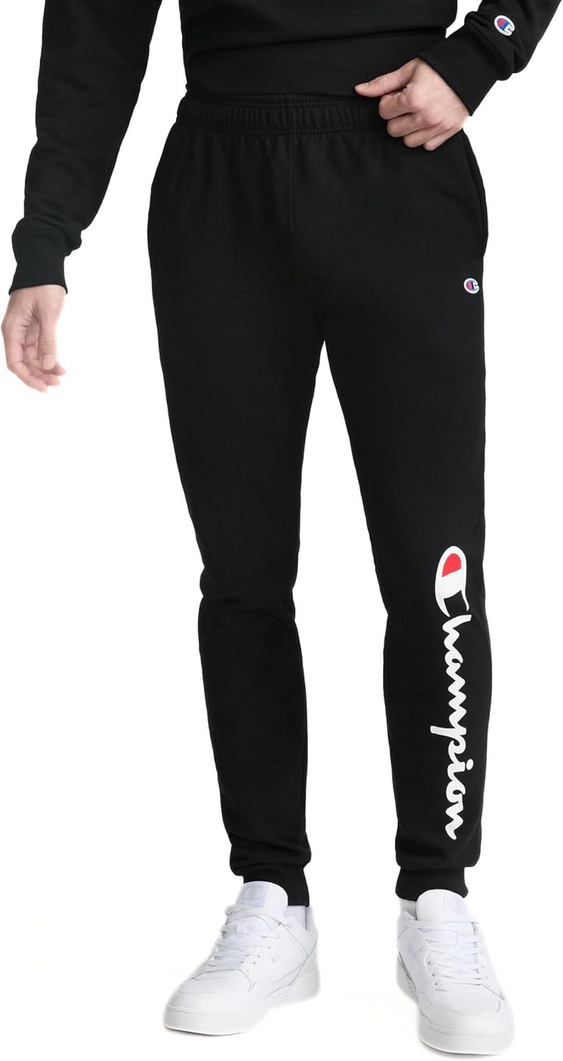 imageChampion Mens Joggers Fleece Joggers Comfortable Sweatpants for Men Reg Or Big ampamp TallBlack  Classic Script Logo