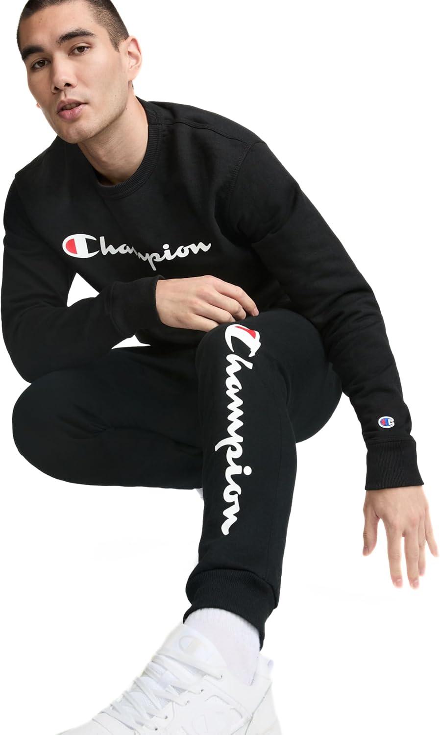 imageChampion Mens Joggers Fleece Joggers Comfortable Sweatpants for Men Reg Or Big ampamp TallBlack  Classic Script Logo
