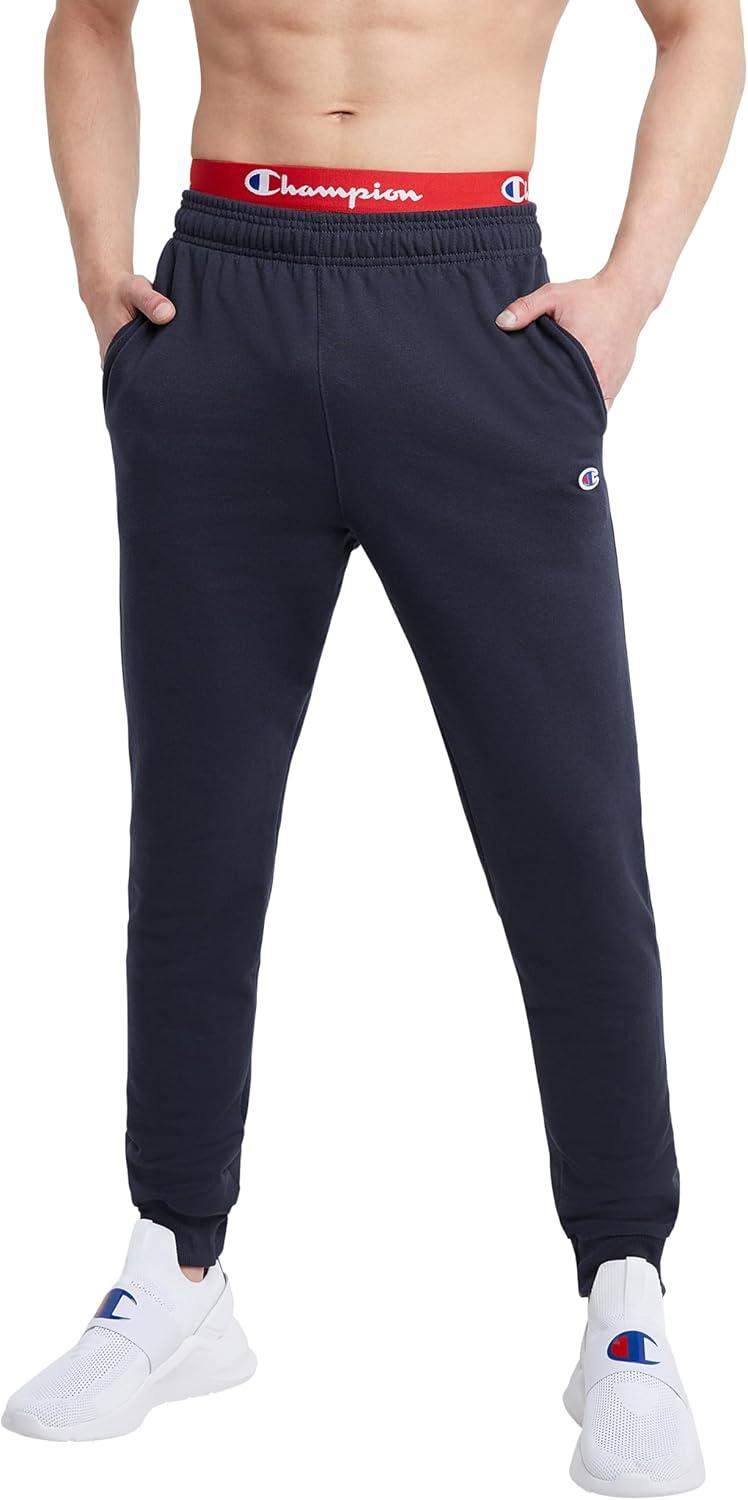 imageChampion Mens Joggers Fleece Joggers Comfortable Sweatpants for Men Reg Or Big ampamp TallNavy  C Patch Logo