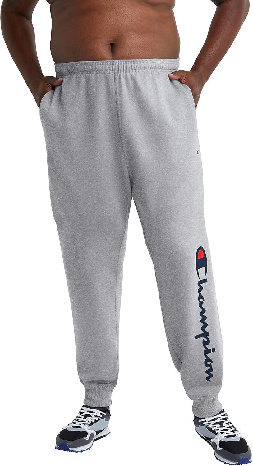 imageChampion Mens Joggers Fleece Joggers Comfortable Sweatpants for Men Reg Or Big ampamp TallOxford Gray  Classic Script Logo