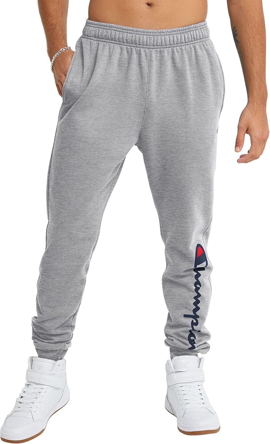 imageChampion Mens Joggers Fleece Joggers Comfortable Sweatpants for Men Reg Or Big ampamp TallOxford Gray  Classic Script Logo