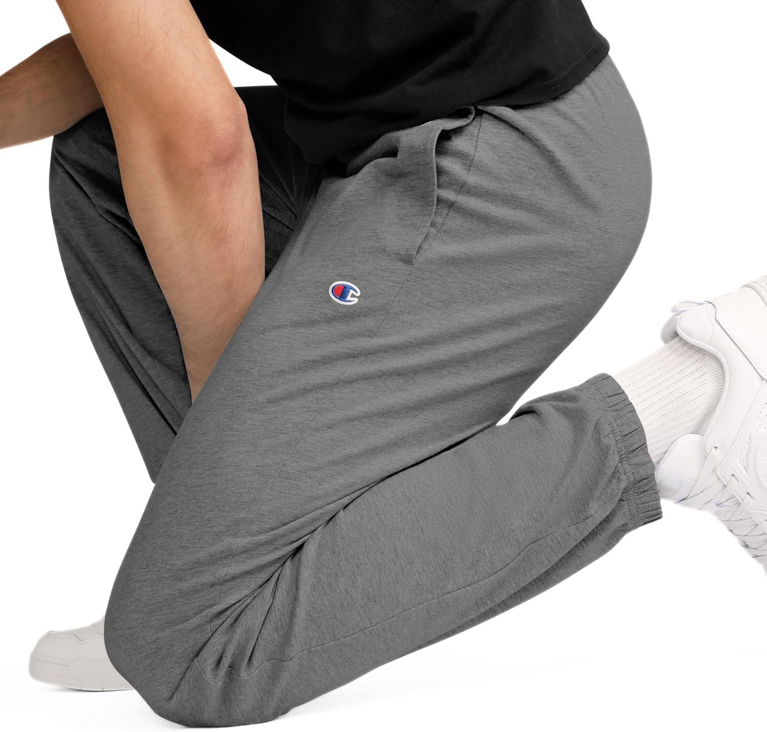 imageChampion Mens Pants Everyday Cotton Lightweight Lounge Knit Pants for Men Reg Or Big ampamp TallGranite Heather  C Patch Logo
