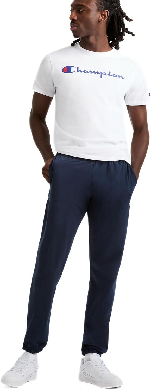 imageChampion Mens Pants Everyday Cotton Lightweight Lounge Knit Pants for Men Reg Or Big ampamp TallNavy  C Patch Logo