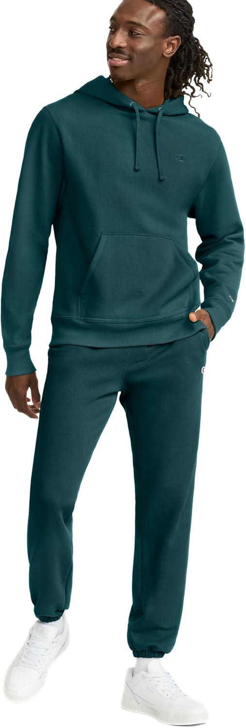 imageChampion Mens Pullover Fleece Hoodie Midweight C Logo Reg Or Big ampamp TallEmerald Allure  C Logo