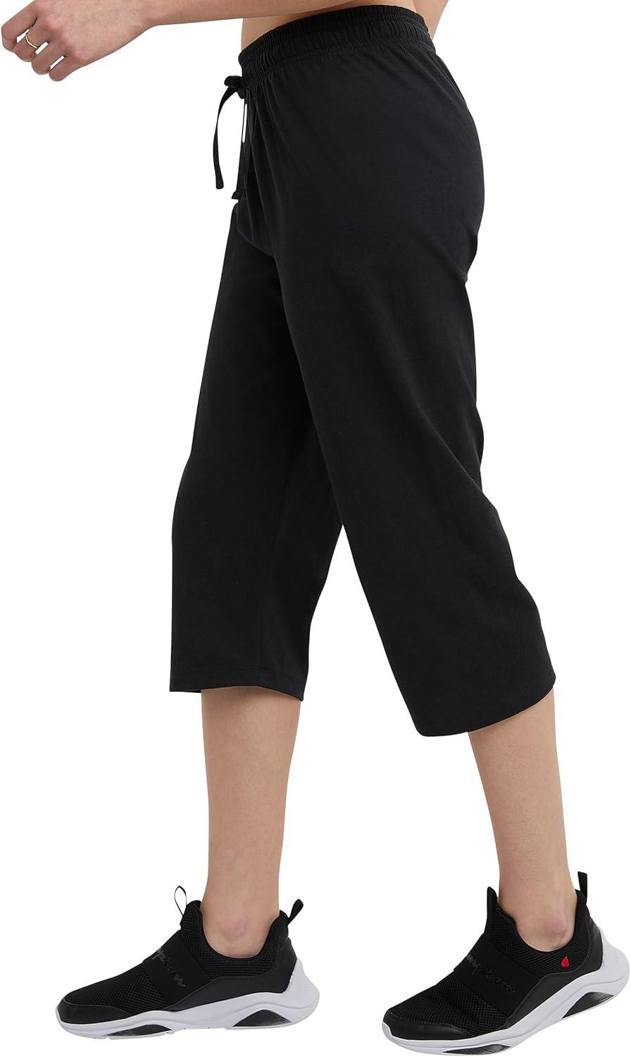 imageChampion Womens Cotton Capris Womens Drawstring Cropped Sweatpants Womens Capri Pants 18quotBlack