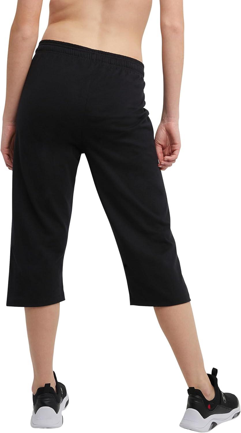 imageChampion Womens Cotton Capris Womens Drawstring Cropped Sweatpants Womens Capri Pants 18quotBlack