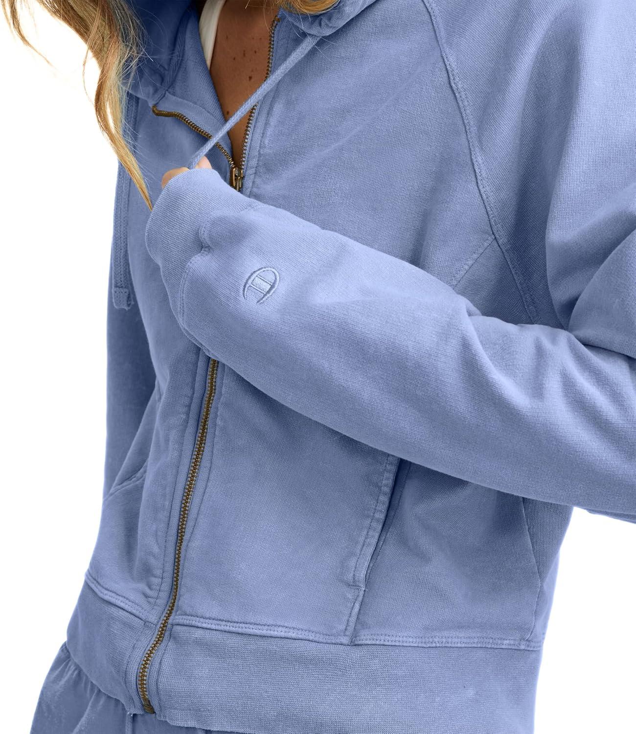 imageChampion Womens Vintage Wash Zipup Hoodie C LogoSevenseas Blue