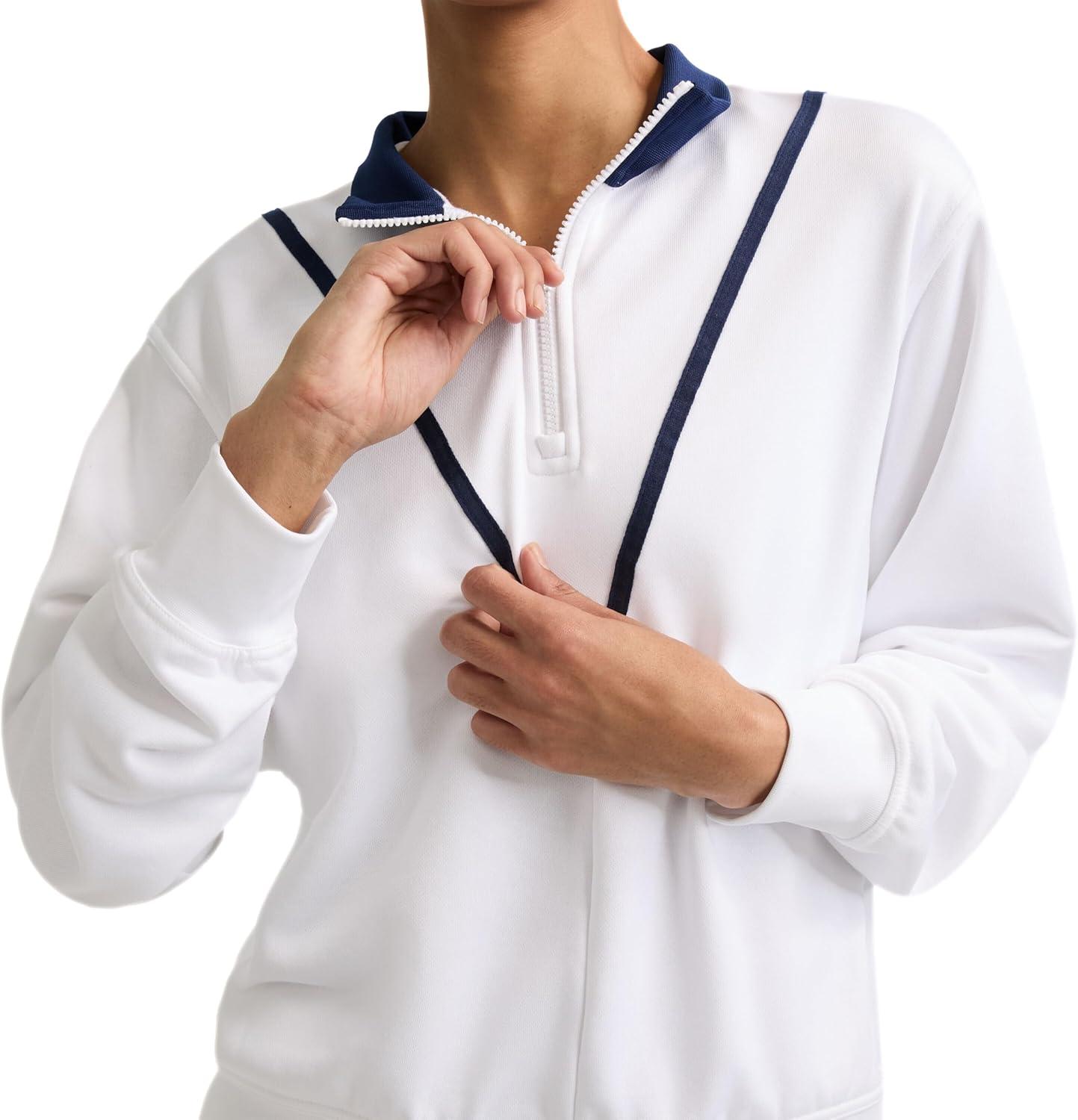 imageChampion Womens Yearbook 14 Zip PulloverWhiteSailaway Navy
