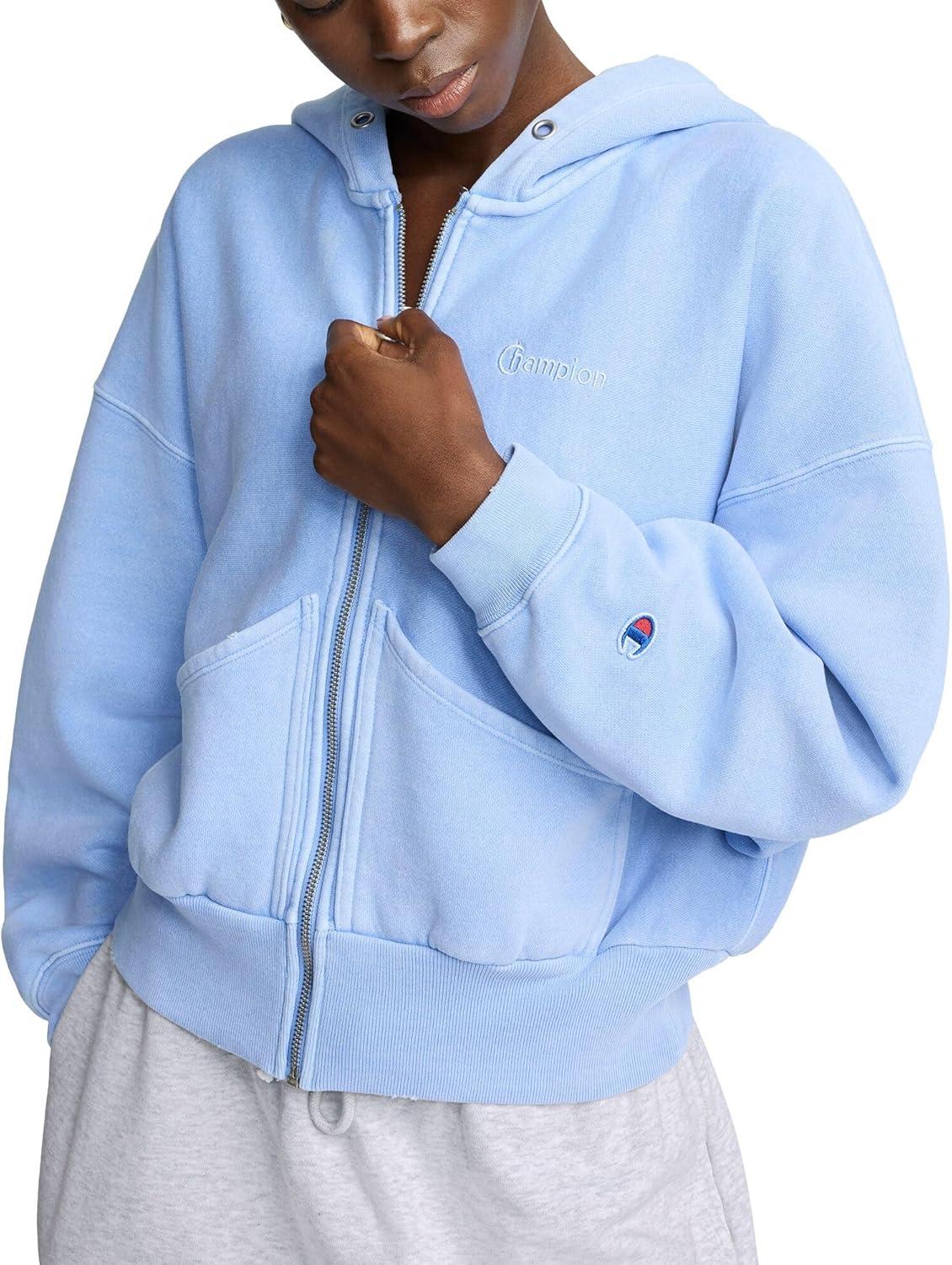 imageChampion womens Zipup Hoodie Vintage Wash Running Women C LogoPewter Blue