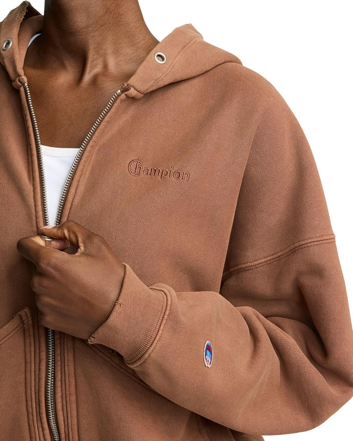 imageChampion womens Zipup Hoodie Vintage Wash Running Women C LogoTime Out Brown