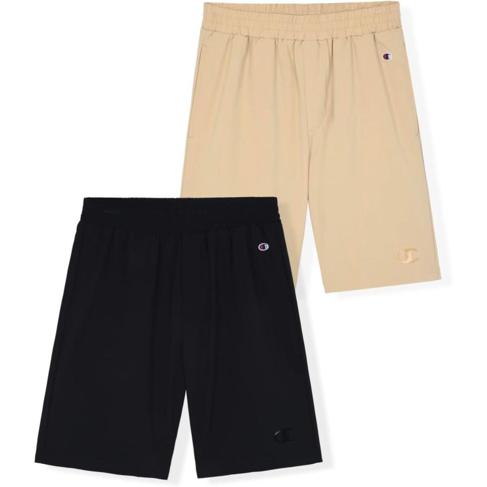 imageChampion Boys Shorts for Kids Athletic 2 Pack Lightweight Hybrid ShortKhakiblack