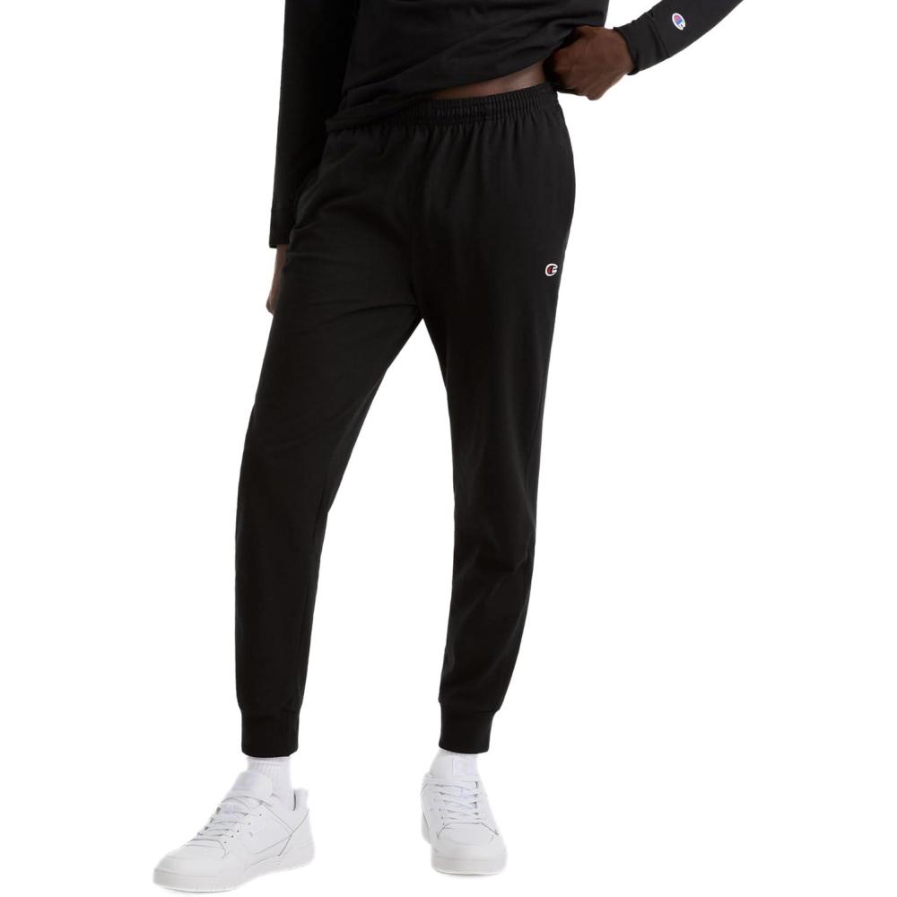 imageChampion Mens Joggers Everyday Cotton Lightweight Lounge Knit Pants for Men 31quotBlack  C Logo