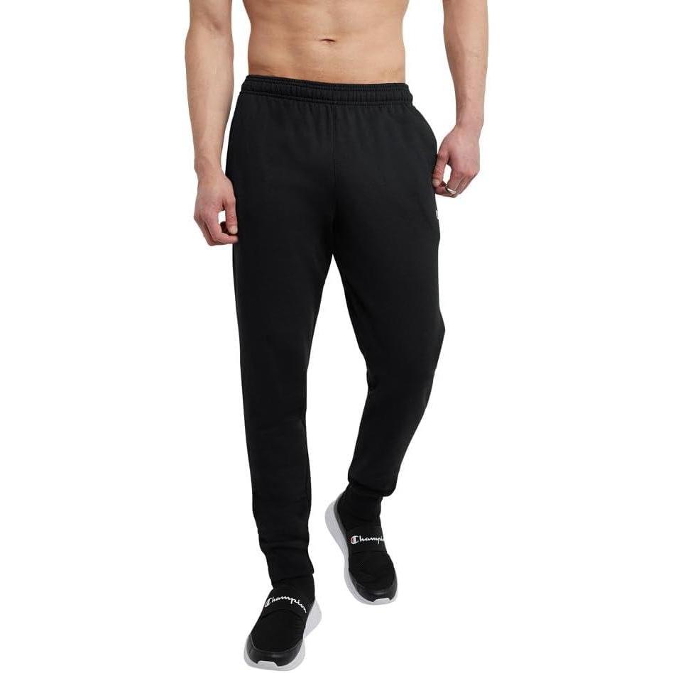 imageChampion Mens Joggers Fleece Joggers Comfortable Sweatpants for Men Reg Or Big ampamp TallBlack  C Patch Logo