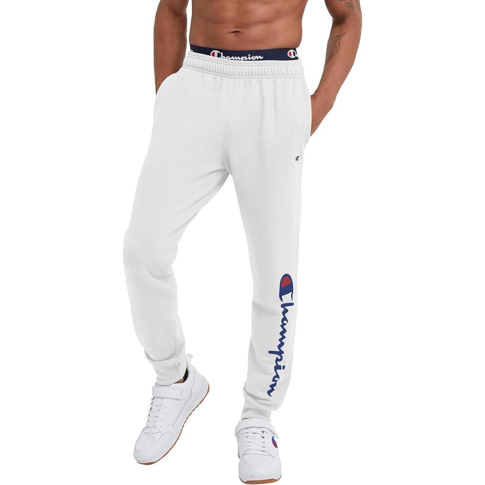 imageChampion Mens Joggers Fleece Joggers Comfortable Sweatpants for Men Reg Or Big ampamp TallWhite Script