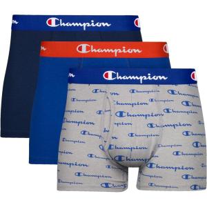 imageChampion Mens Everyday Cotton Stretch Trunks 3 PackTrunk  Grey Heather Script LogoSurf the WebNavy  3 Pack
