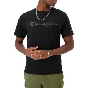 imageChampion Mens Heritage Short Sleeve Tee Mens TShirts Vintage Shirts Mens Tee Shirts GraphicsBlack  Tonal Script Logo