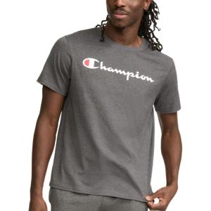 imageChampion Mens Heritage Short Sleeve Tee Mens TShirts Vintage Shirts Mens Tee Shirts GraphicsGranite Heather  Classic Script Logo