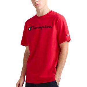imageChampion Mens Heritage Short Sleeve Tee Mens TShirts Vintage Shirts Mens Tee Shirts GraphicsScarlet  Classic Script Logo