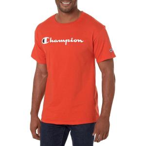 imageChampion Mens Heritage Short Sleeve Tee Mens TShirts Vintage Shirts Mens Tee Shirts GraphicsSpicy Orange  Classic Script Logo