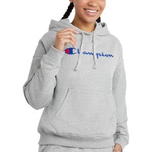 imageChampion Womens Pullover Fleece Hoodie Loose Fit Midweight Script LogoOxford Gray  Classic Script Logo