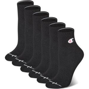 imageChampion Womens Quarter Socks  6Pack Cushioned Athletic Socks with MoistureWicking Arch Support Size 59Black  Toe Logo