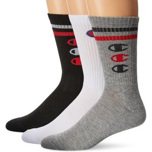 imageChampion mens 3pack 3 quotCcc Logo Crew SocksCrew SockGreyWhiteBlack