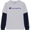 imageChampion Boys Long Sleeve Tee Shirt for Kids Athletic TopsGrey Navy