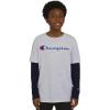 imageChampion Boys Long Sleeve Tee Shirt for Kids Athletic TopsGrey Navy