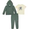 imageChampion Boys Sweatsuit Set for Kids 3 Piece Boys Hoodie Jogger and Tee Shirt Tracksuit OutfitForest Greengrey Zip