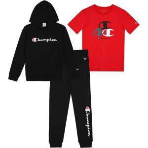 imageChampion Boys Sweatsuit Set for Kids 3 Piece Boys Hoodie Jogger and Tee Shirt Tracksuit OutfitBlackred