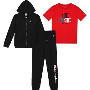 imageChampion Boys Sweatsuit Set for Kids 3 Piece Boys Hoodie Jogger and Tee Shirt Tracksuit OutfitBlackred Zip