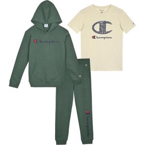 imageChampion Boys Sweatsuit Set for Kids 3 Piece Boys Hoodie Jogger and Tee Shirt Tracksuit OutfitForest Greengrey