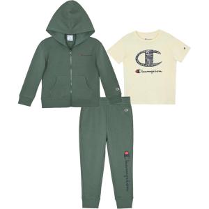 imageChampion Boys Sweatsuit Set for Kids 3 Piece Boys Hoodie Jogger and Tee Shirt Tracksuit OutfitForest Greengrey Zip