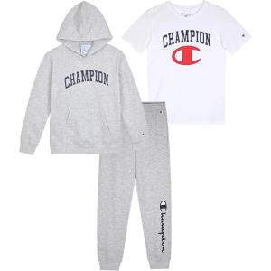 imageChampion Boys Sweatsuit Set for Kids 3 Piece Boys Hoodie Jogger and Tee Shirt Tracksuit OutfitGrey Heatherwhite