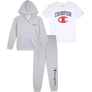 imageChampion Boys Sweatsuit Set for Kids 3 Piece Boys Hoodie Jogger and Tee Shirt Tracksuit OutfitGrey Heatherwhite Zip